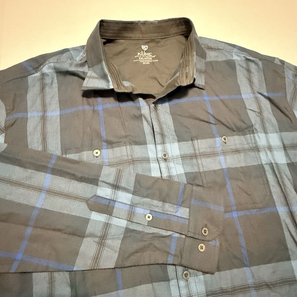 Kühl Fugitive Men’s 2XL Soft Flannel Button Up Blue Plaid Shirt Long Sleeve - Picture 2 of 13